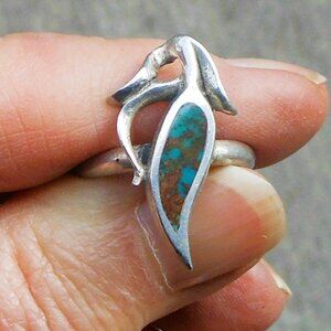 Unique Handmade Sterling Silver Ring With Slice of Turquoise Ring Size 6